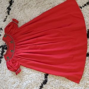 Red Christmas Smocked Bishop Dress Size 7Y